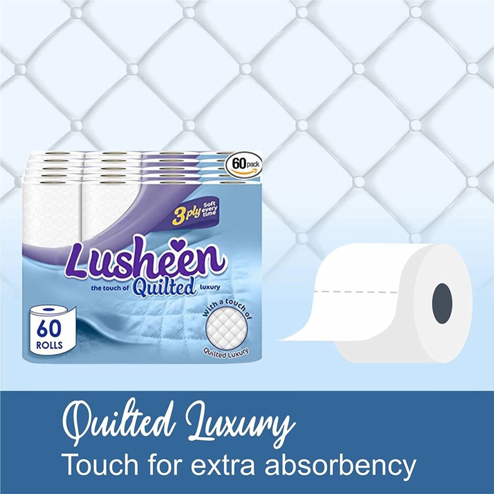 Premium 3-Ply Quilted Toilet Paper - Soft, Luxurious, and Elegant - Pack of 60 Rolls