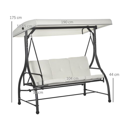 Outsunny 3 Seater Canopy Swing Chair Porch Hammock Bed Rocking Bench Cream White