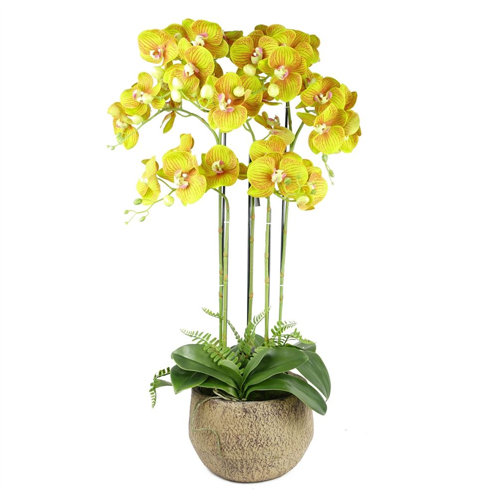 Botanik - 80cm Large Orchid Lime Yellow Artificial - 41 Real Touch Flowers - High-Quality Craftsmanship