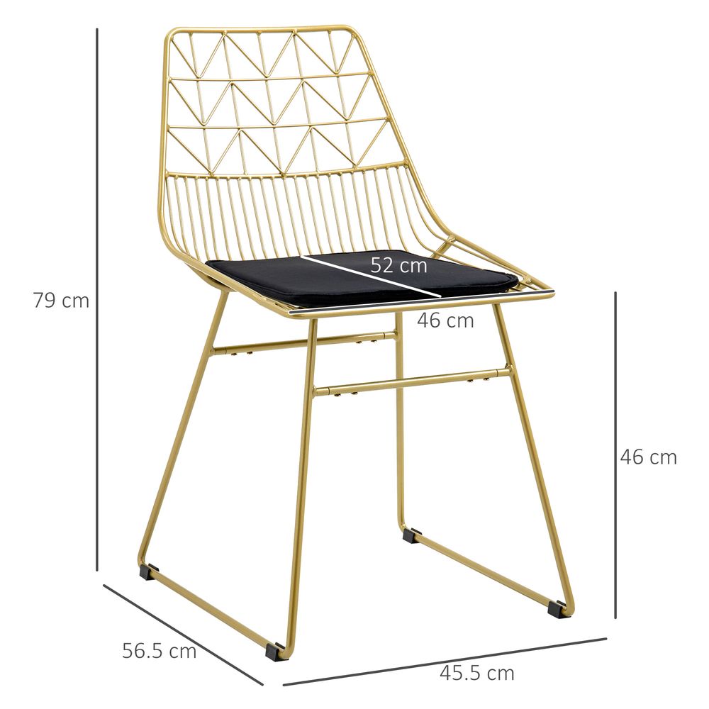 HOMCOM Dining Chairs Set of 2, Metal Wire Kitchen Chairs with Back, Gold Tone
