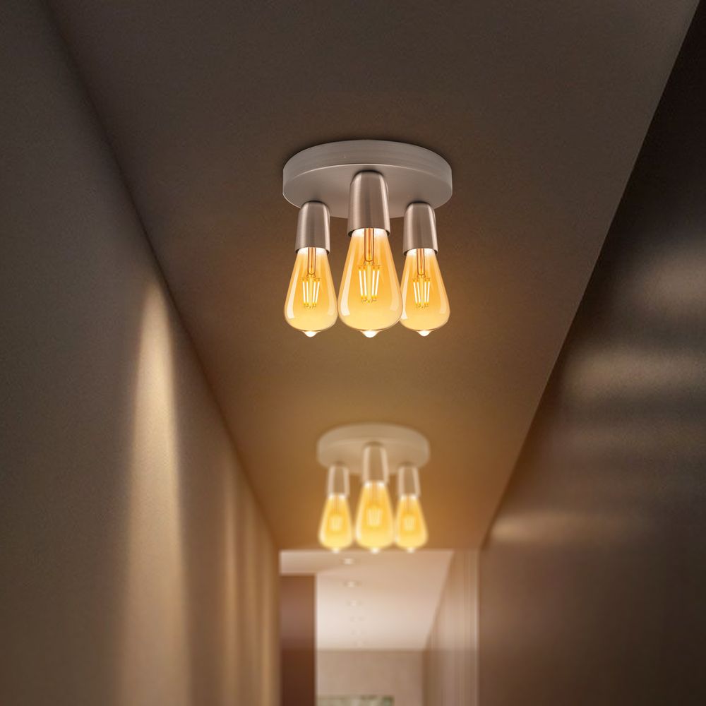 Vintage Satin Nickel Ceiling Light - 3 Way E27 Lamp Base - Semi Flush, High-Quality - Perfect for Any Room