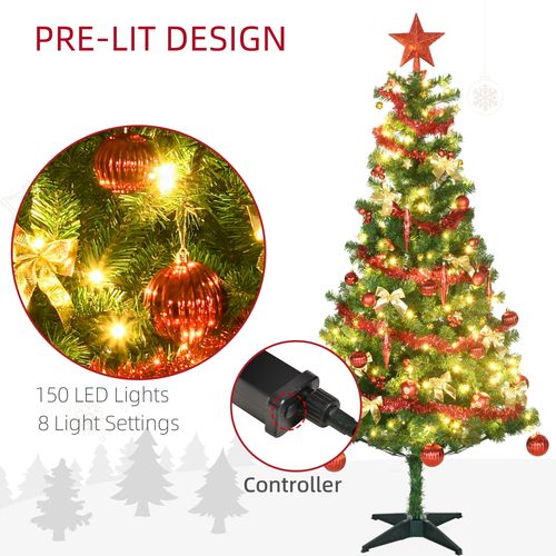 HOMCOM 6ft Artificial Decorated Christmas Tree with LED Lights, Auto Open