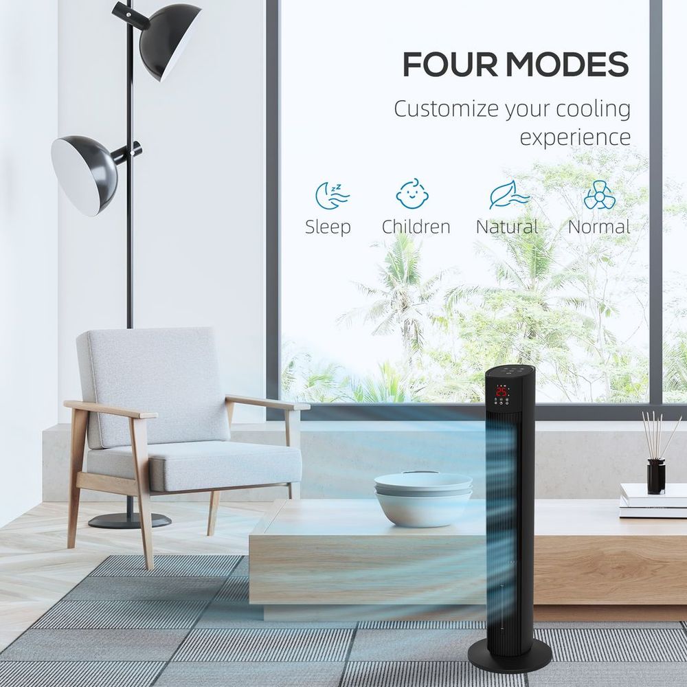 HOMCOM Oscillating Tower Fan - Cooling, Ice Pack, Water Tank, Child Lock