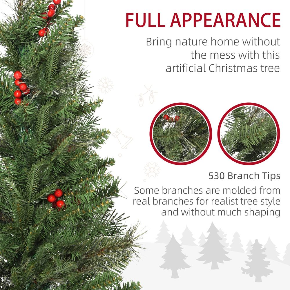 6ft Artificial Christmas Tree Holiday with Pencil Shape, Berries HOMCOM
