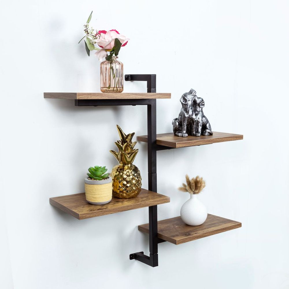 4 Tier Dark Oak Wall Shelf - PARGI: Black Frame, Tall Multi Section, Best Quality, 60x20x60cm