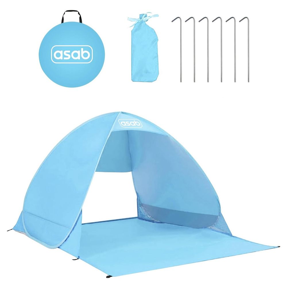 ASAB Pop Up Beach Tent - BLUE | Durable, UV Protected, Well-Ventilated, Wide Use, Easy Setup | 6 Pegs, Carry Bag | 80 characters