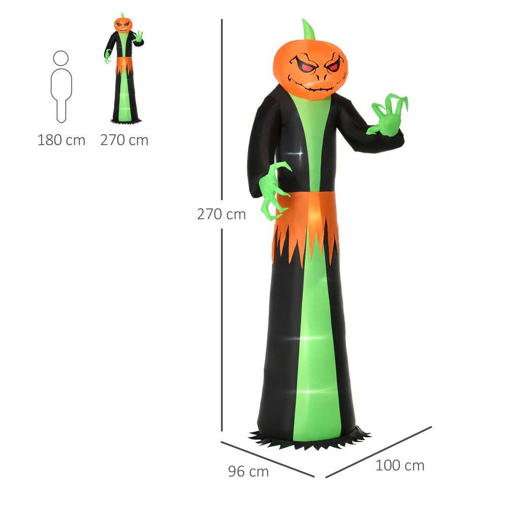 HOMCOM 9FT Inflatable Halloween Pumpkin Ghost with Build-in LED, Outdoor Lighted Blow Up Inflatables for Party Indoor,Garden, Lawn