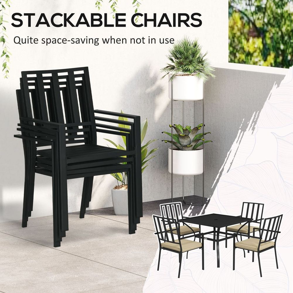 Outsunny Garden Dining Set: 4 Stackable Chairs, Metal Table. High-Quality, Stylish & Space-Saving Design!