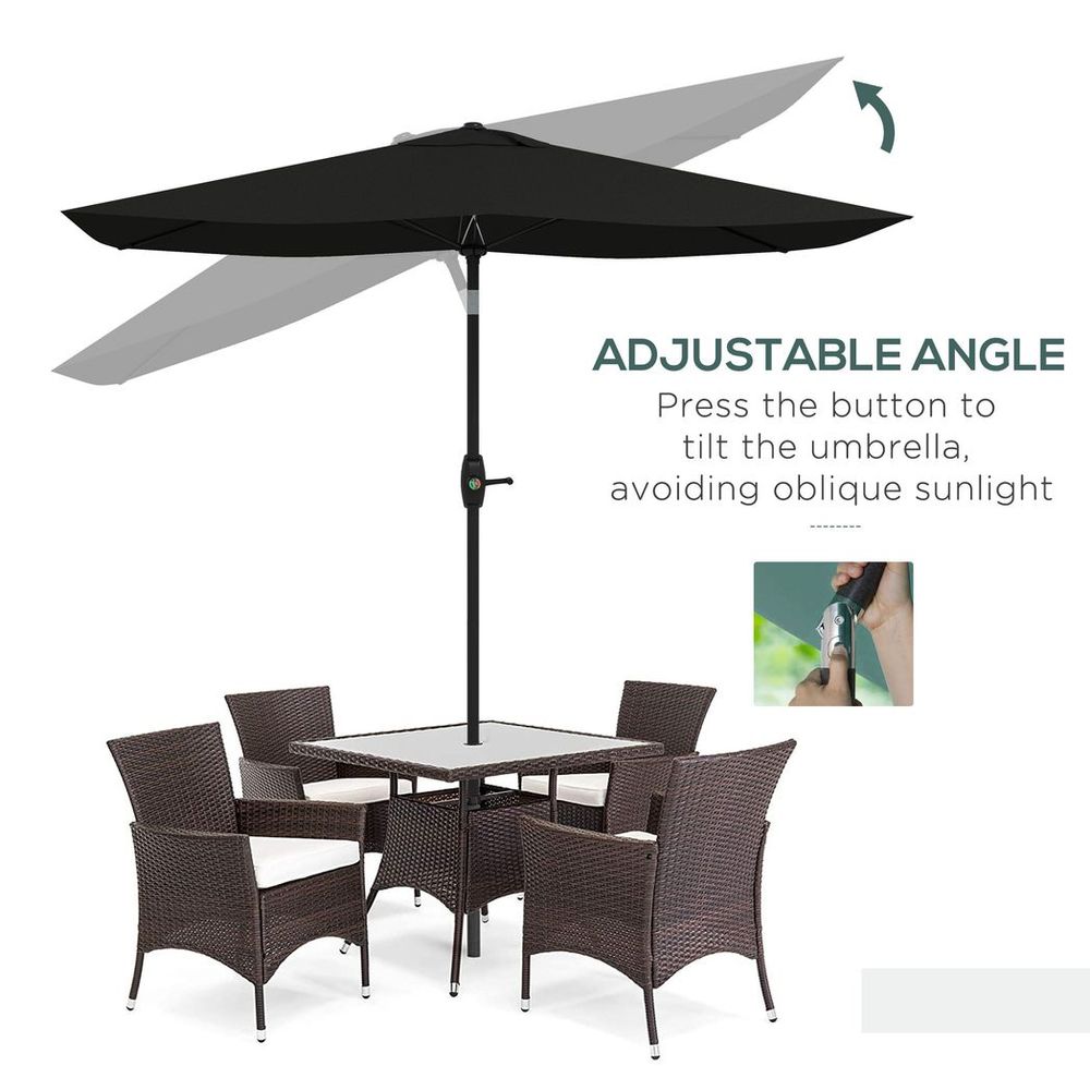 Outsunny 2 x 3(m) Garden Parasol Rectangular Market Umbrella w/ Crank Black
