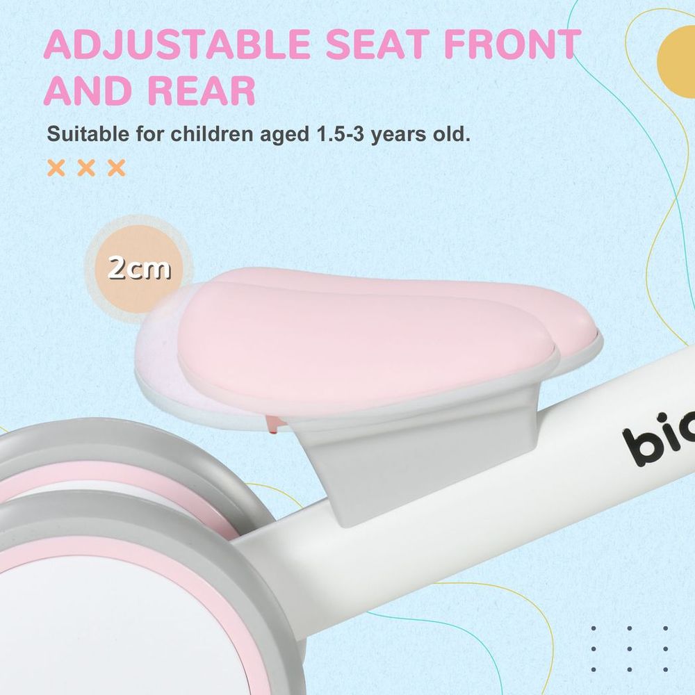 AIYAPLAY Kids Balance Bike for 1-3 Years Old, No Pedal Toddler Balance Bike with Adjustable Seat, Silent Wheels, Training Bike for Boys and Girls, Pink