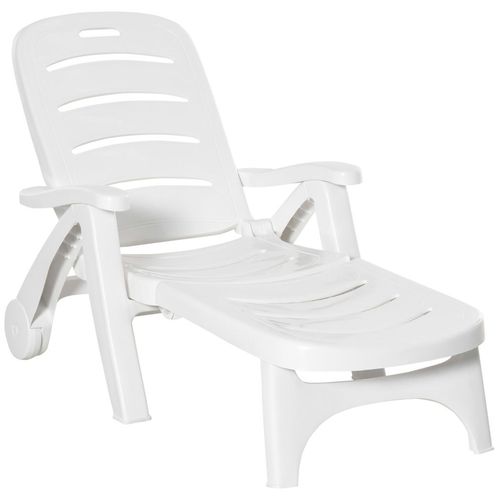 Patio Folding Lounge Chair Recliner with Wheels & 5-Position Backrest Outsunny