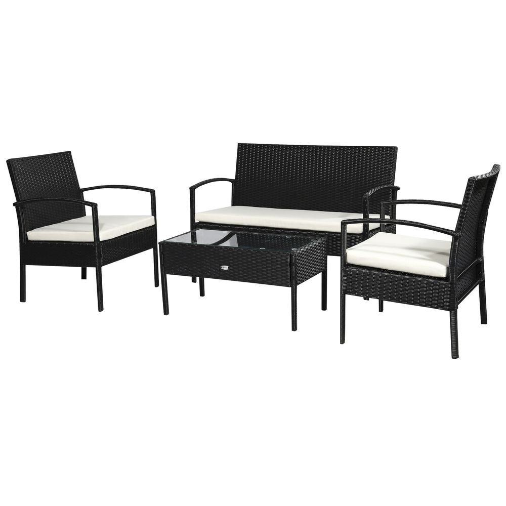 Premium 4-Seater Rattan Patio Set: Stylish Black Cream Outdoor Furniture for Garden Bistro