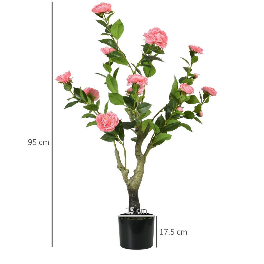 Long-Lasting HOMCOM Potted Artificial Plants, Indoor Outdoor Camellia Flower, Pink