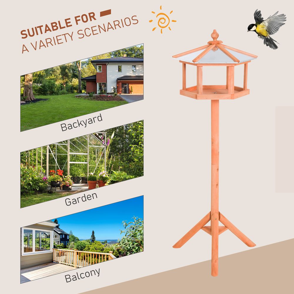 PawHut Wooden Bird Table Free Standing Feeder Garden Sheltered Feeding Station Parrot Stand Birdhouse 40x113cm