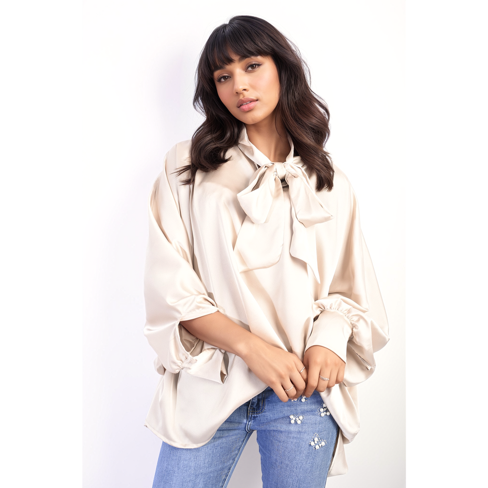Luxurious Oversized Silky Satin Bow Tie Top - Elegant & Sophisticated