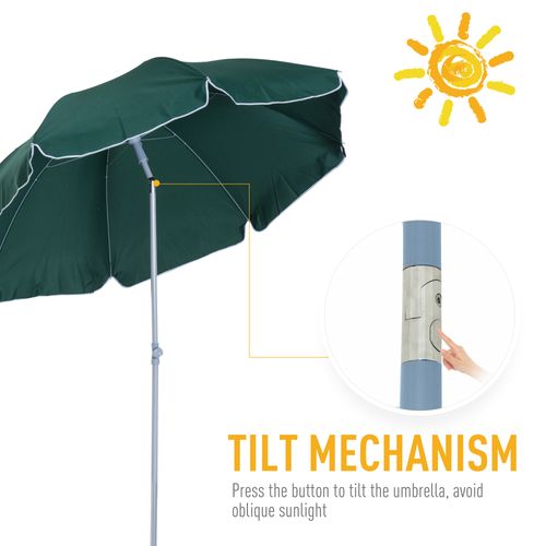 2.2M Beach Umbrella Parasol Canopy Shade Tilt Sun Shelter Steel Dark Green
