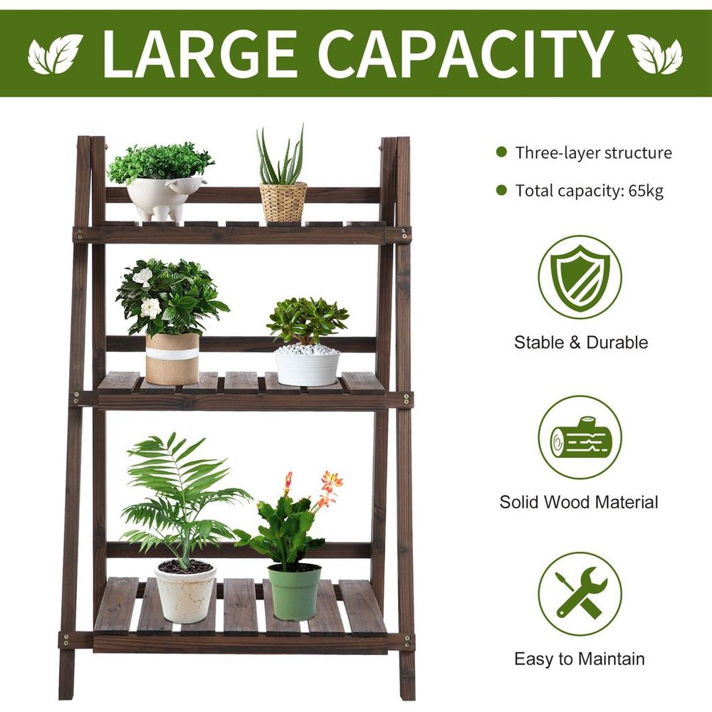Foldable Wooden Plant Shelf: 3-Tier Stand for Indoor/Outdoor Flower Pots