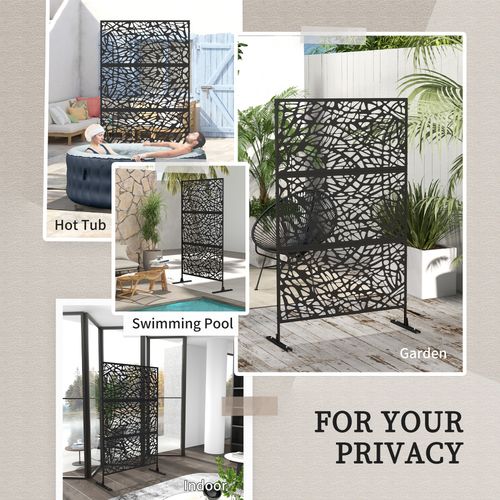 Outsunny 6.5FT Metal Outdoor Privacy Screen Panel with Stand, Twisted Lines