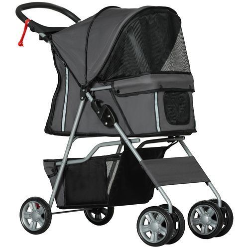 PawHut Pet Stroller Carrier Foldable Deluxe Walk Travel Dog Dark Grey