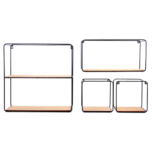 Black Wire & Wood Shelves, Set of 4