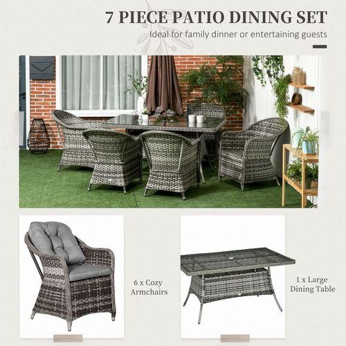 Outsunny 7 Pieces Rattan Dining Sets w/ Tempered Glass Umbrella Hole Table