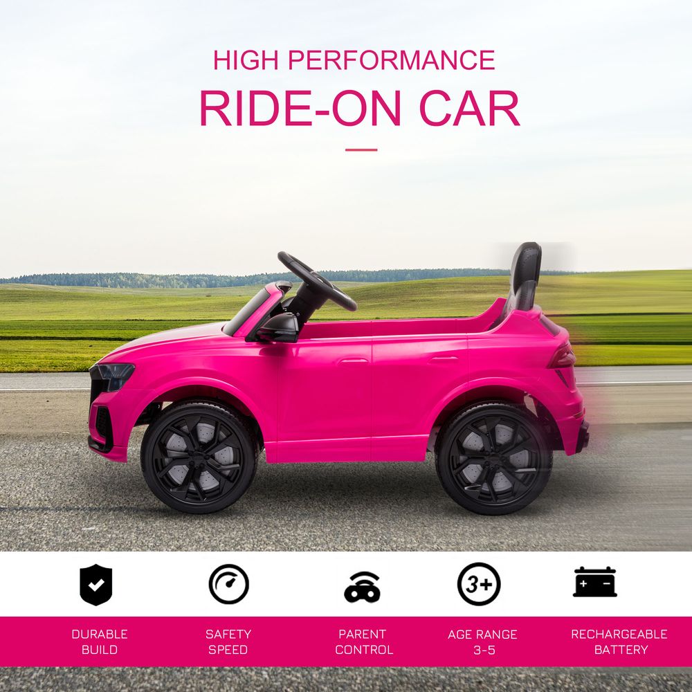 HOMCOM Audi RS Q8 Licensed 6V Kids Electric Ride On Car Toy Car with Remote Control Music Lights USB MP3 Bluetooth for 3-5 Years Old Pink