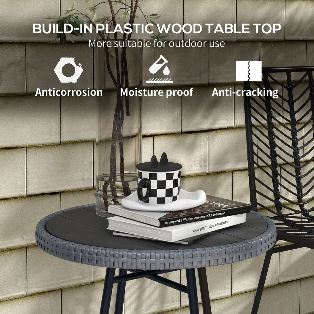 Outsunny PE Rattan Side Table - Indoor/Outdoor/Balcony/Patio - Grey