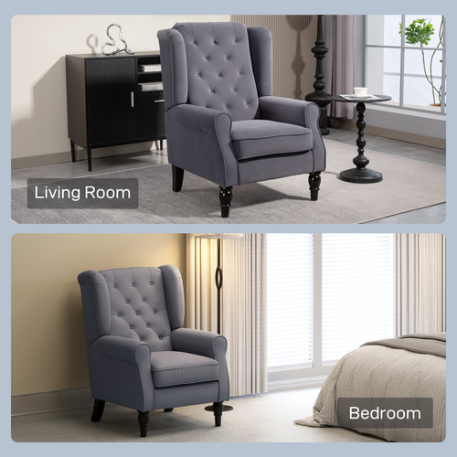 HOMCOM Accent Armchair Home Furniture Retro Tufted Club Fabric Charcoal Grey