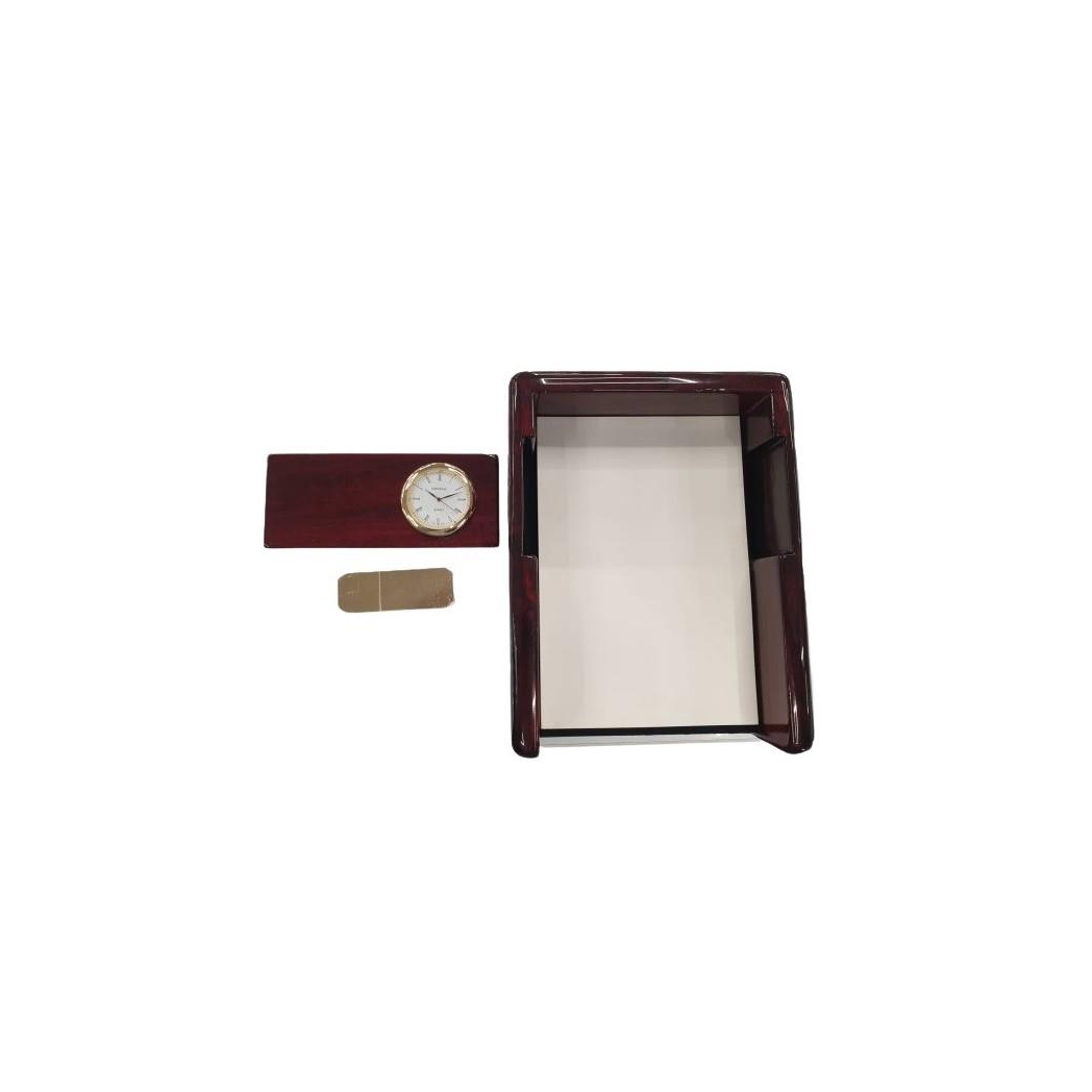 Miniature Clock With Brown Notepad Holder Solid wood IMP201 - CLEARANCE NEEDS RE-BATTERY