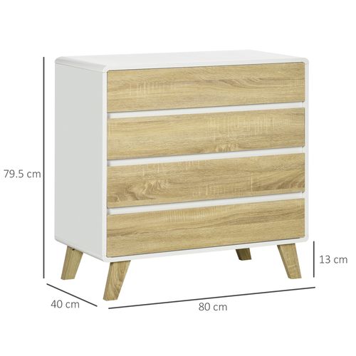 HOMCOM Chest of Drawers, 4 Drawer Storage Cabinet Organiser for Bedroom