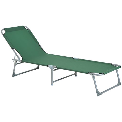 Outsunny Reclining Sun Lounger Chair Folding Camping Bed with 4-Position Adjustable Backrest, for Travel Indoor Outdoor Office Fishing, Green