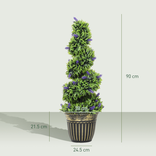 HOMCOM Set of 2 Decorative Artificial Plants with Lavender and Pot, 90cm