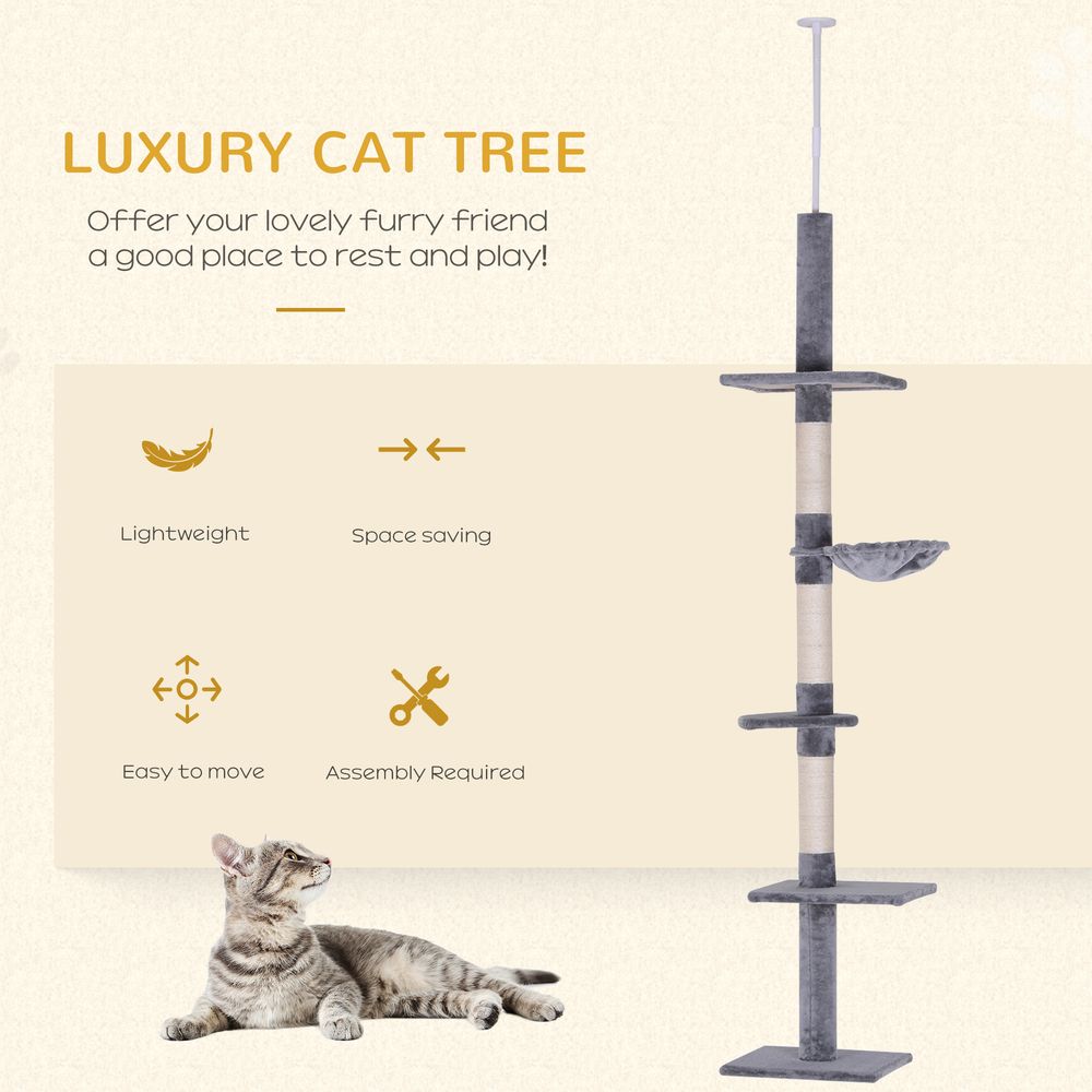 Premium Quality 5-Tier Cat Tree Tower - Floor to Ceiling Adjustable Scratcher - Pawhut