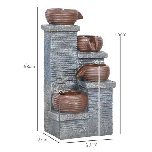 Outsunny Solar Water Feature 4 Tier Cascade Water Fountain with LED Lights