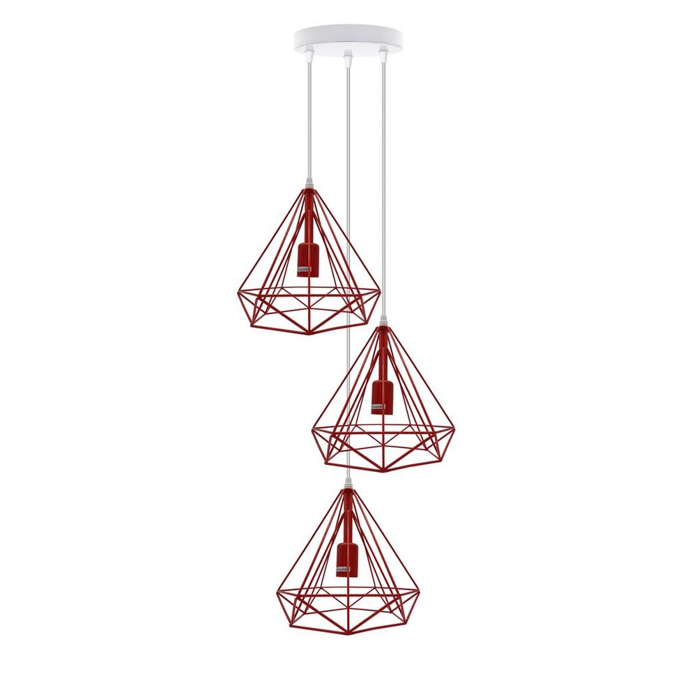 Vintage Industrial 3 Head Ceiling Pendant Lamp - Metal Cage Shade - Loft Style - E27 Base - High Quality - CE Certified