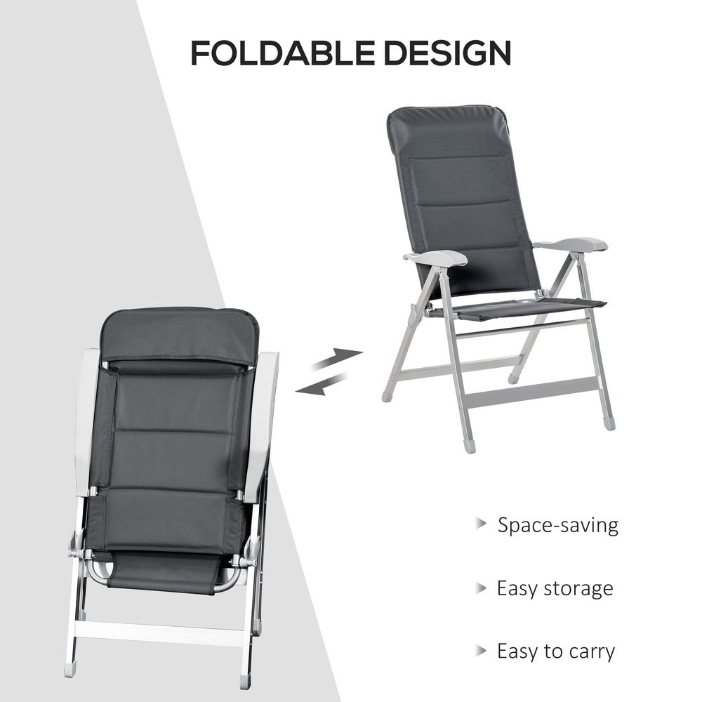 Outdoor Folding Dining Chair Set - Adjustable Back, Armrest - Portable, High Quality - Grey