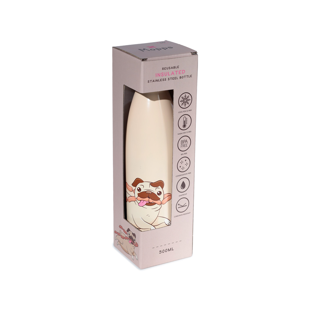 Reusable Stainless Steel Insulated Drinks Bottle 500ml - Mopps Pug
