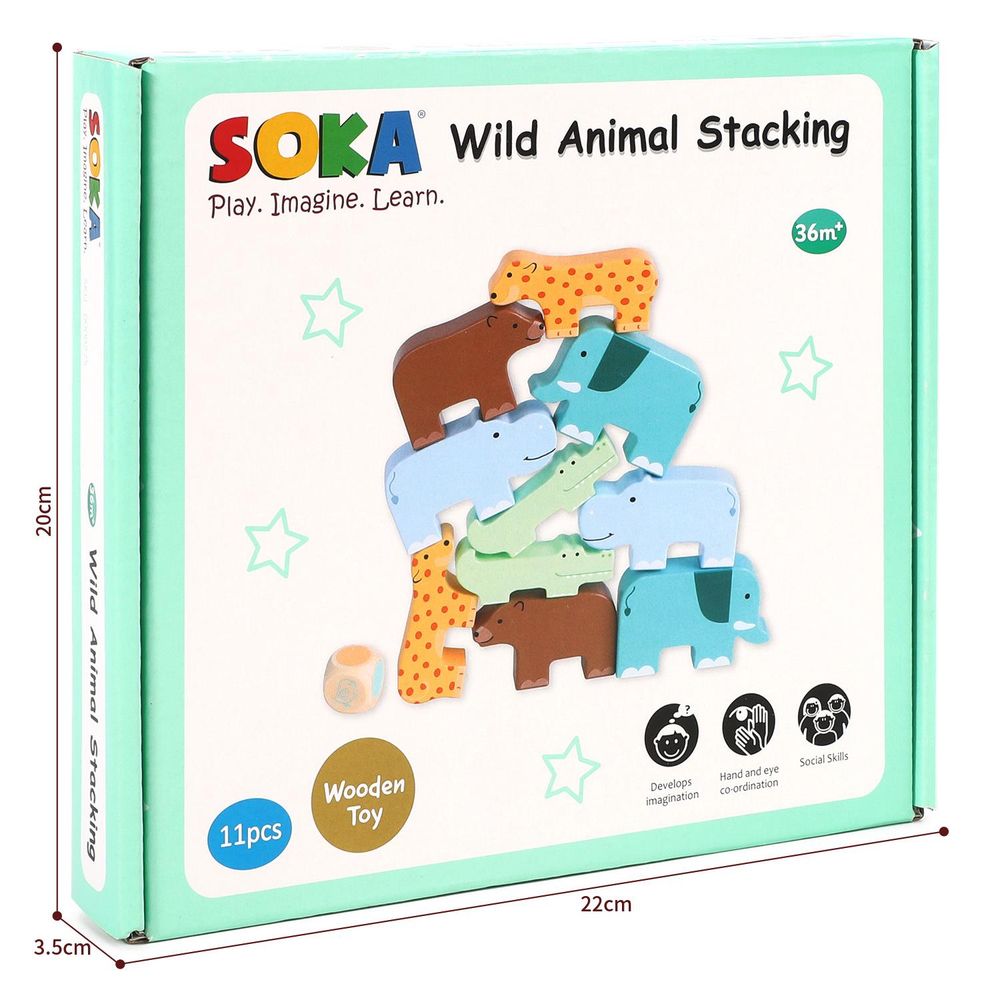 SOKA Wild Animal Stacking - High Quality Montessori Toy for Imaginative Learning - Certified Safe