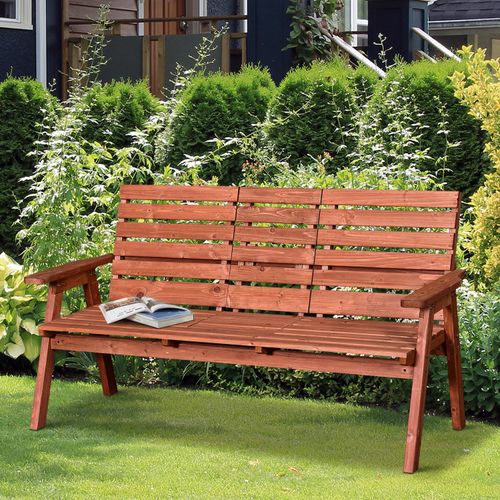 Outsunny Fir Wood Convertible 2 to 3 Seater Outdoor Garden Bench Wood Tone