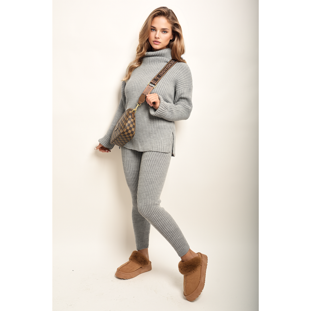 Cozy & Stylish Chunky Knit High Roll Neck Top Bottom Co-ord Set: Quality & Fashion Combined!