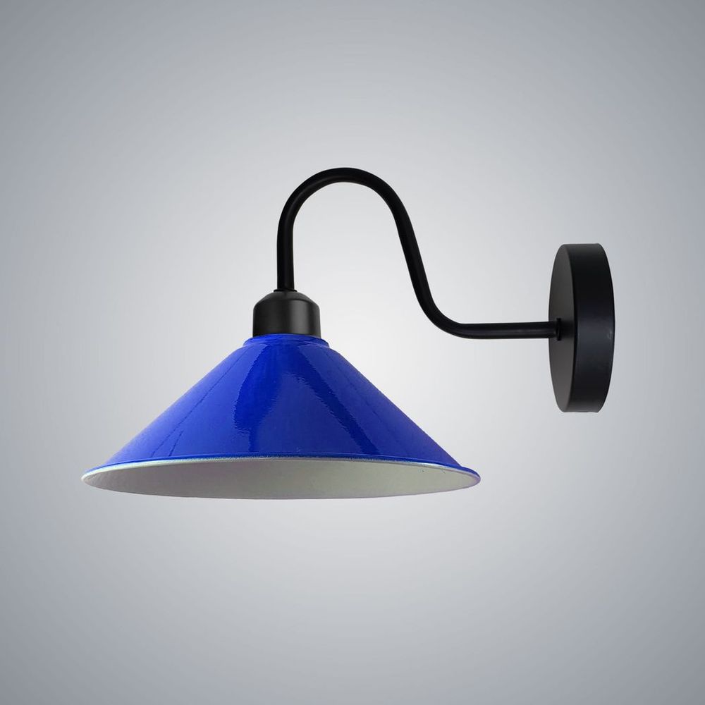 Navy Blue Wall Light Fixture, Black Wall Sconce - Vintage Swan Neck Cone Shade - E27 Base - High Quality - 3 Year Warranty