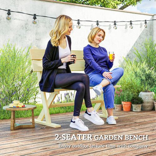 Outsunny 2 Seater Wooden Garden Bench Outdoor Loveseat with Back, Natural