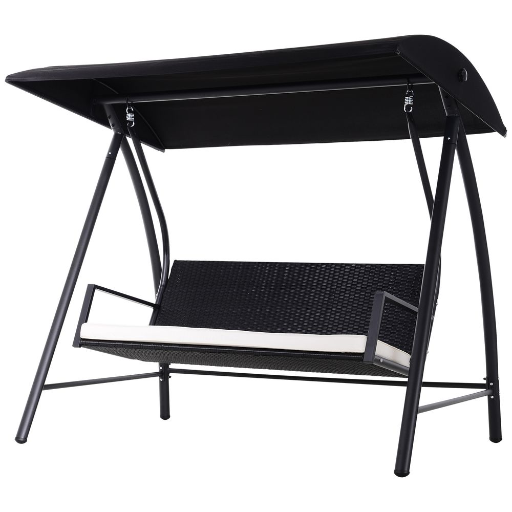 Luxury 3-Seater Rattan Garden Swing Chair in Black - Weatherproof, UV Resistant, Adjustable Sunroof - High Quality & Easy Assembly
