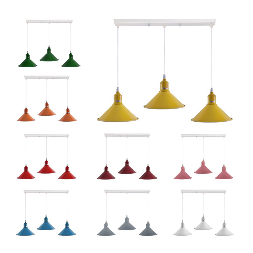 Industrial Vintage Loft Kitchen Bar 3 Lights Fittings Ceiling Cone Metal E27