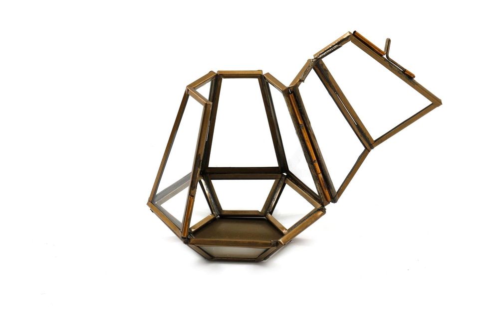 Rustic Bronze Glass Tea Light Holder - High-Quality Metal & Glass - Elegant Home Decor - D10 x H10 x W10cm