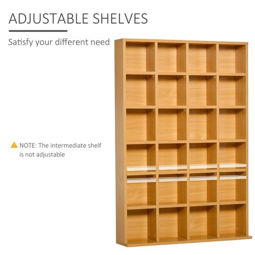 HOMCOM 480 CD/ 312 DVD Storage Unit, Media Storage Shelf, Wooden Display Unit with Adjustable Shelves, 89 x 130.5 cm, Beech Wood Finish