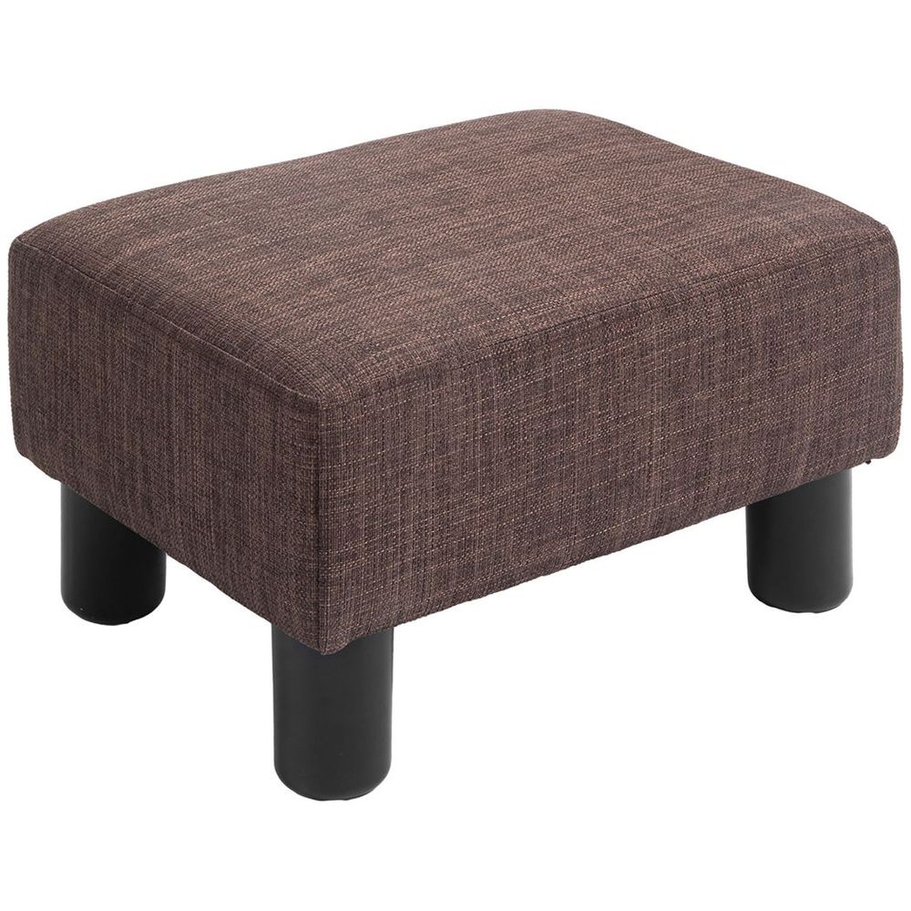 HOMCOM Chic Linen Fabric Footstool Ottoman Cube with 4 Plastic Legs Brown