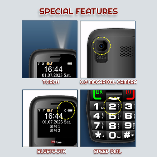 TTfone TT220 Big Button Mobile with Mains Charger, Giffgaff SIM