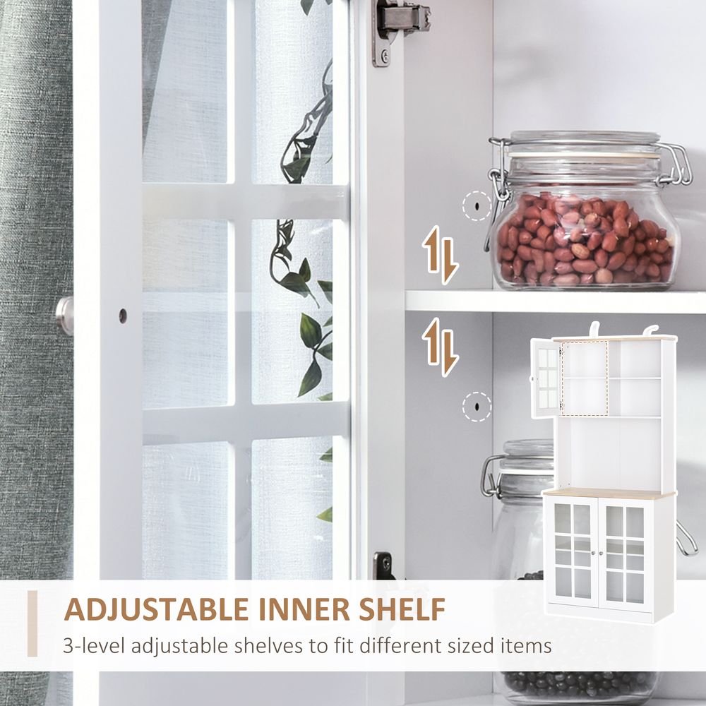 83cm Sideboard w/ Grid Glass Doors & Shelves - Kitchen Organizer: White, Durable MDF Frame, Ample Storage for Everyday Use