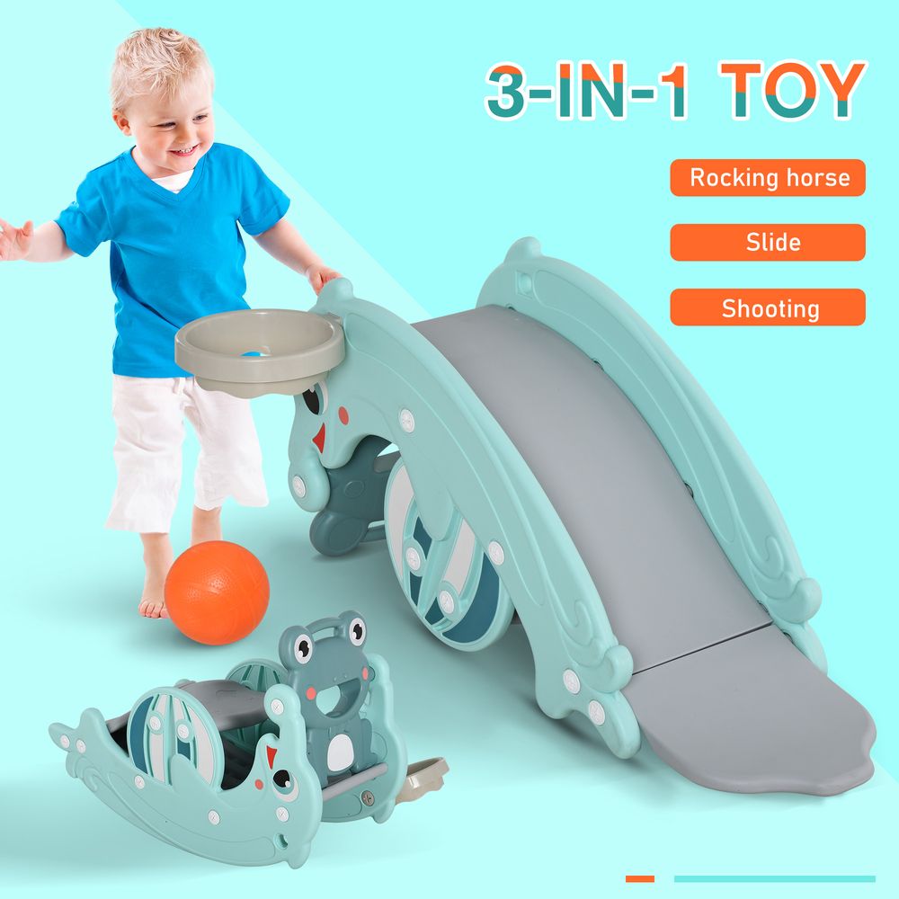 HOMCOM 3-in-1 Baby Rocking Horse Slide Basketball Hoop, Age 3-5. Safe, Reliable, Durable Multifunctional Toy!